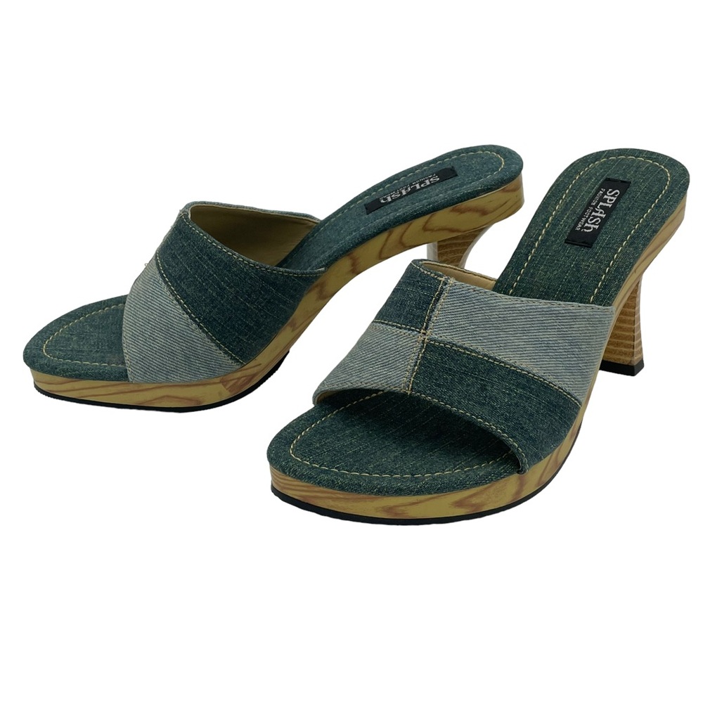 Splash Vintage Patchwork Blue Denim Heels - image 6